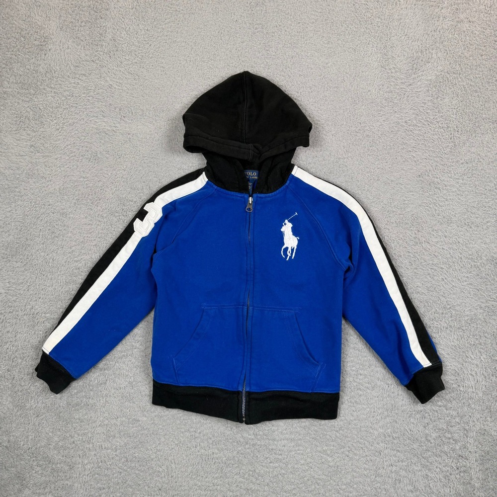 Polo Ralph Lauren Kids Blue Black Full Zip Hoodie Big Pony Number 3 Size 6